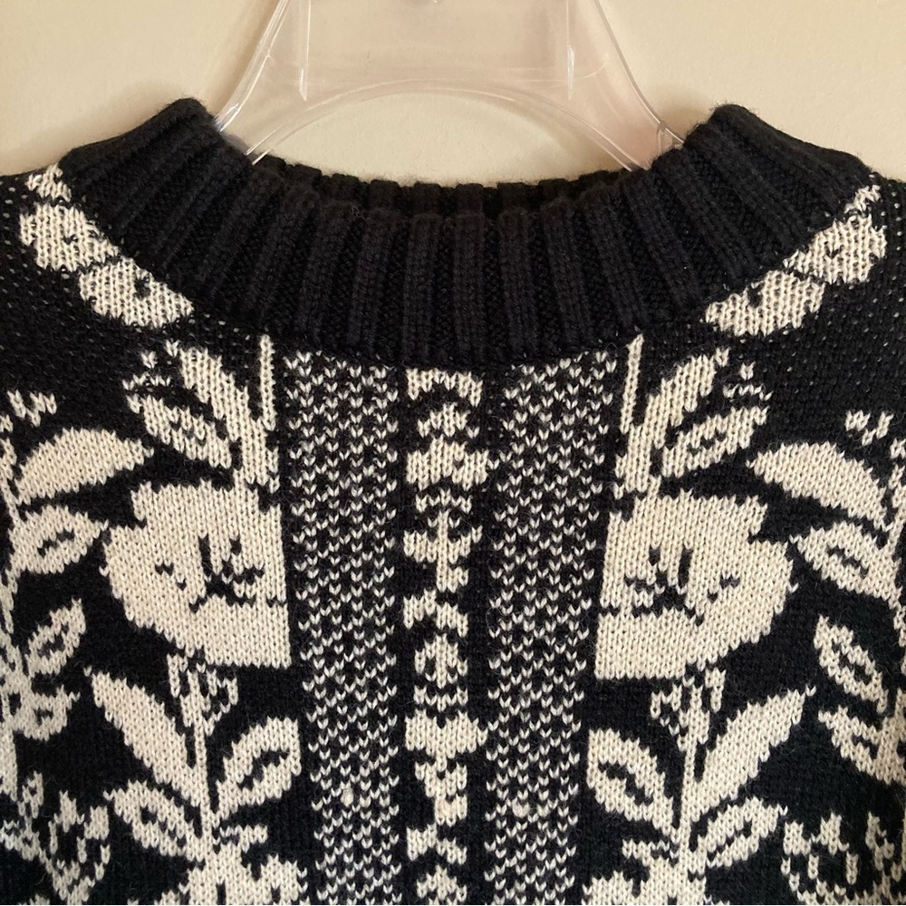 NEW FARM Rio Black Pineapple Garden Mini Sweater Dress Tunic Floral Knit Size S - Picture 9 of 16
